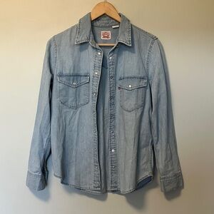 Levi's Light Blue Denim Western Pearl Snap Button Shirt Jacket